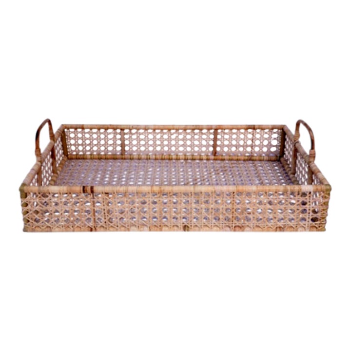 Medium Rectangular Woven Cane Serving Tray Chairish