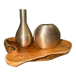 Set of 2 Crate & Barrel Cooper Brushed Metal Vases – Modern Sculptural Decor