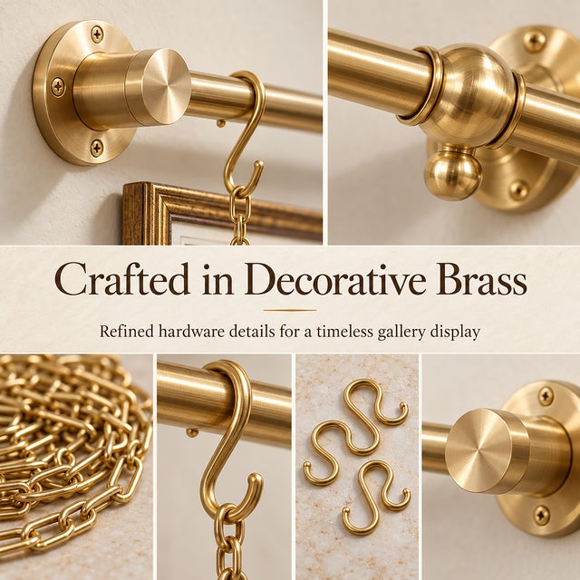 Brass Picture Rail Hanging System With Chains & Hooks, Vintage Gallery Wall Rail, Adjustable Art Picture Hanger, Solid Brass Hardware For Sale - Image 11 of 15