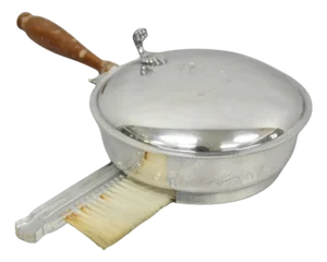 Vintage Sheffield Co Silver Plated Hinged Lid "Horse" Silent Butler W/ Broom