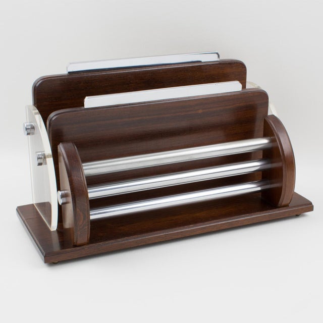 Exceptional French Art Deco Desk Accessory in Macassar, Chrome, and Lucite, circa 1940 A rare and refined embodiment of...