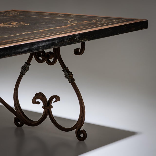 Large Dining Table on Wrought Iron Base For Sale - Image 4 of 9