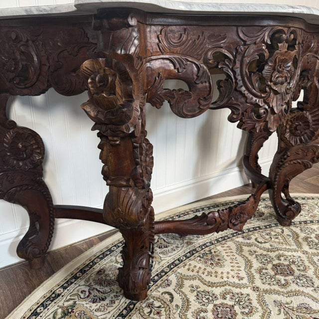 Late 20th Century Hand-Carved Rococo Revival Marble Console & Mirror For Sale - Image 9 of 17