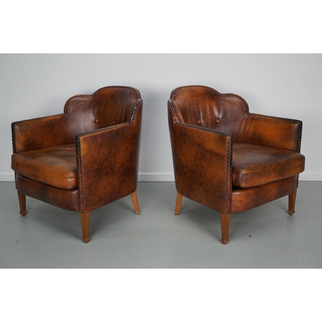 Vintage Dutch Cognac Colored Leather Club Chairs, 1970s, Set of 2 For Sale - Image 6 of 18