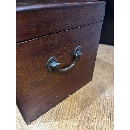 Georgian Mahogany Box, Pull Out Trays, Brass Carrying Handles. F Miller Painted decals to top. Has wear as you would...