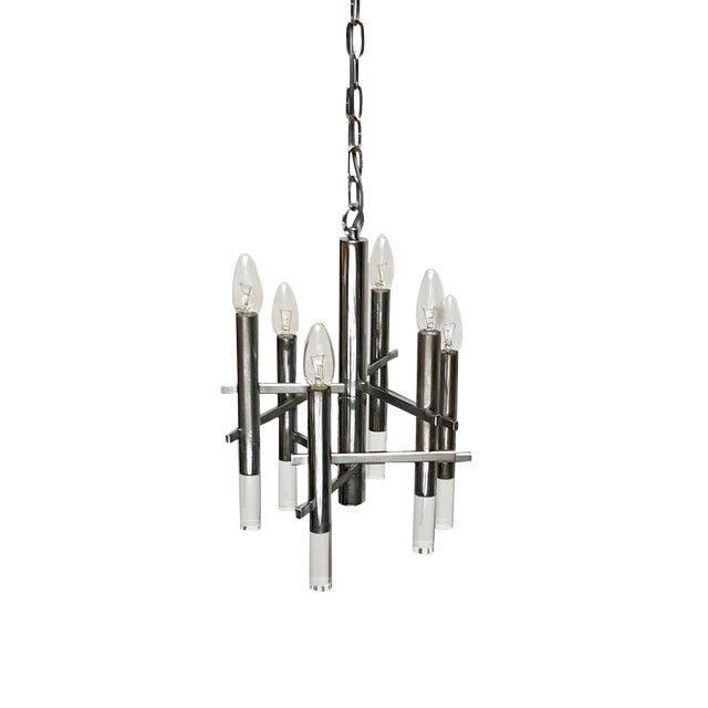Mid-Century Space Age Italian Chrome and Arcyl Chandelier by Gaetano Sciolari, 1960s For Sale