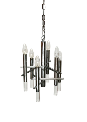 Mid-Century Space Age Italian Chrome and Arcyl Chandelier by Gaetano Sciolari, 1960s