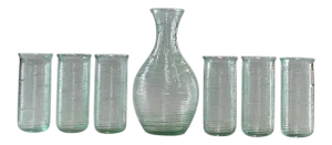 Modern Italian Venician Green Glass Decanter and Glasses - Set of 7