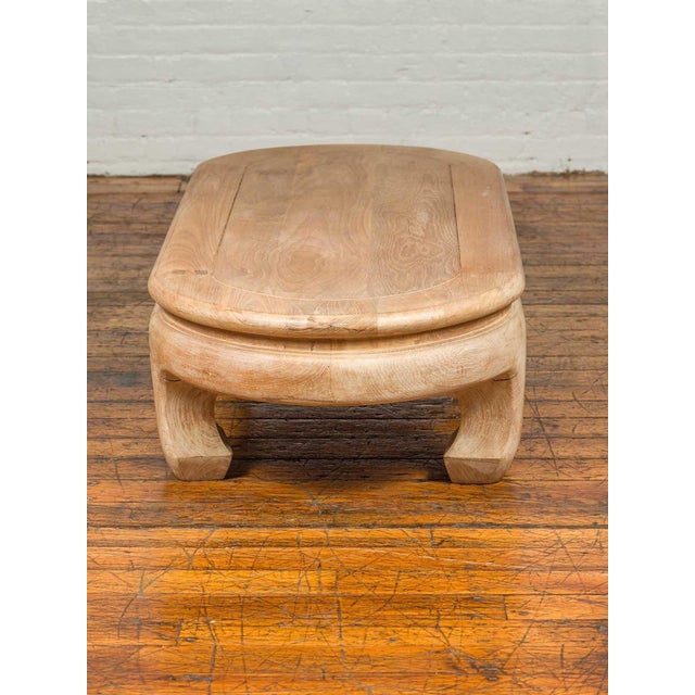 Vintage Thai Teak Oval Top Coffee Table with Whitewash Finish and Chow Legs For Sale - Image 10 of 11