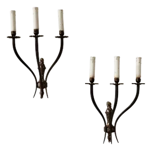 Original 3-Arm Wall Lights, Italy, 1950s, Set of 2