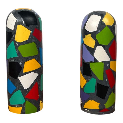 Postmodern Terrazzo Pepper and Salt Shaker, 1980s, Set of 2 For Sale