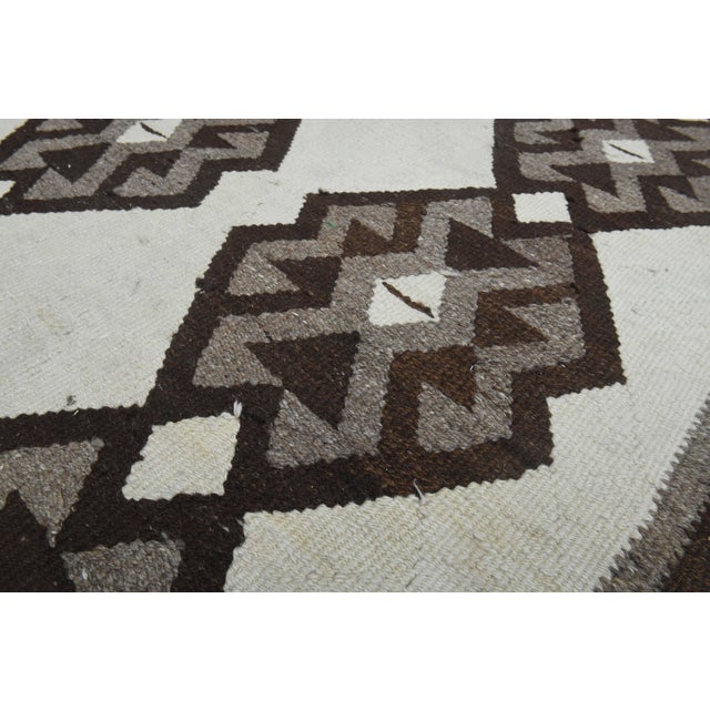 Turkish 1970s Vintage Handmade Wool Cotton White Brown Runner Rug For Sale - Image 3 of 11