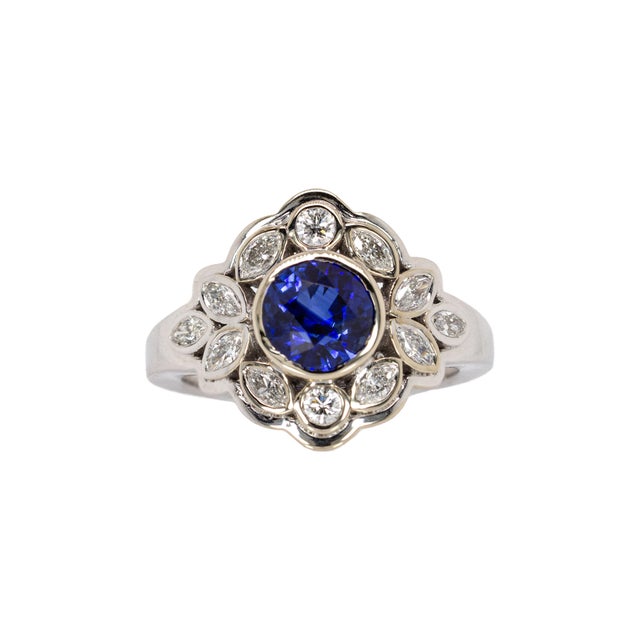 Vintage Inspired 2cts Ceylon Sapphire Ring W Natural Diamonds in 14k Solid Gold, Size 6.75 For Sale - Image 10 of 10