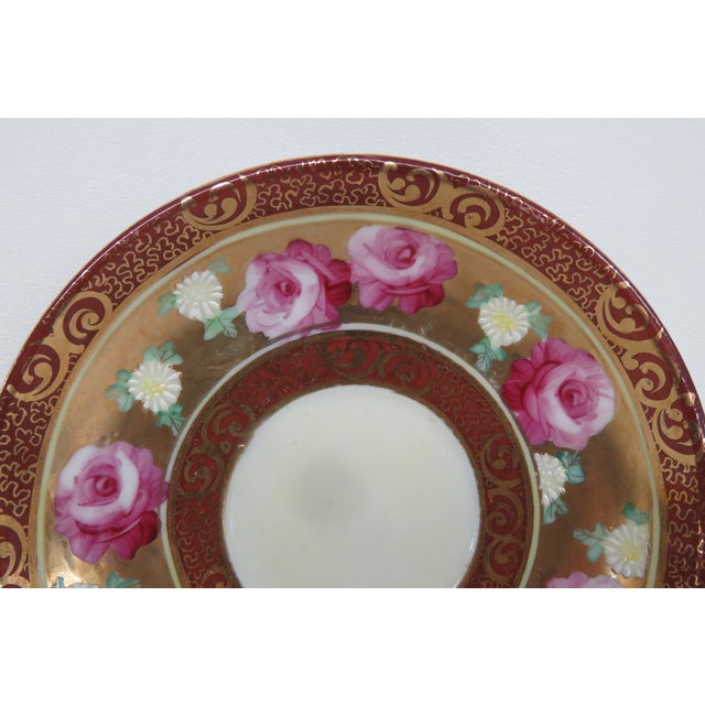 Late 19th Century Mogi Momonoi Gold Burgundy Bone China Flower Tea Cup & Saucer Set 4653b For Sale - Image 5 of 18