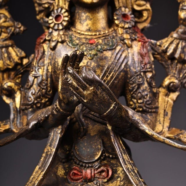1960s Vintage Gilt Bronze Seated Buddha, High Relief Carving With Flanking Vines For Sale - Image 5 of 10