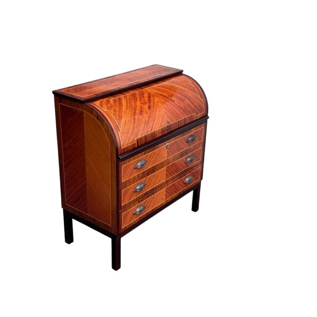 Swedish Roll-Top Secretary Desk Bookmatched Teak & Rosewood Attributed to Egon Ostergaard For Sale - Image 15 of 18