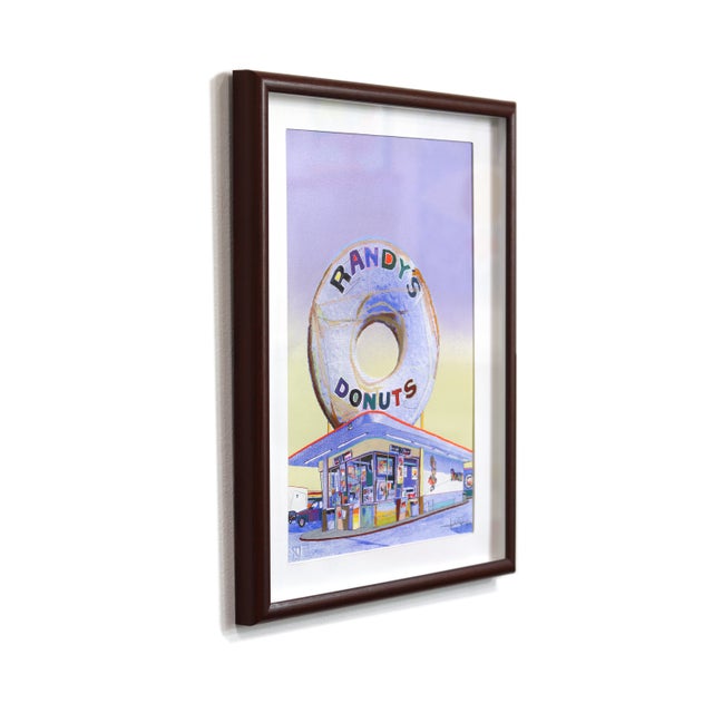 Realism Giant Donut in Inglewood (Blue) - Framed Original Purple Pop Art Mixed Media Work on Paper by Fabio Coruzzi For Sale - Image 3 of 8
