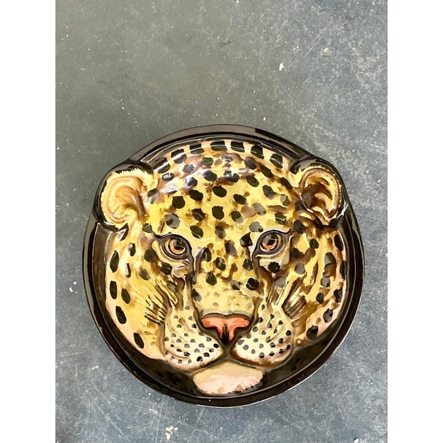 Vintage Italian Glazed Ceramic Leopard Bowl For Sale In West Palm - Image 6 of 12