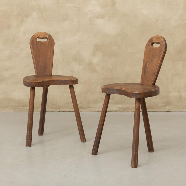 Brutalist 1950s French Brutalist Carved Wood Tripod Chair For Sale - Image 3 of 12