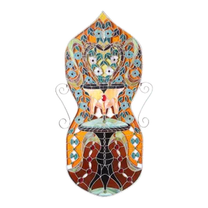 Jeweled Stained Glass Panel With a Floral Motif