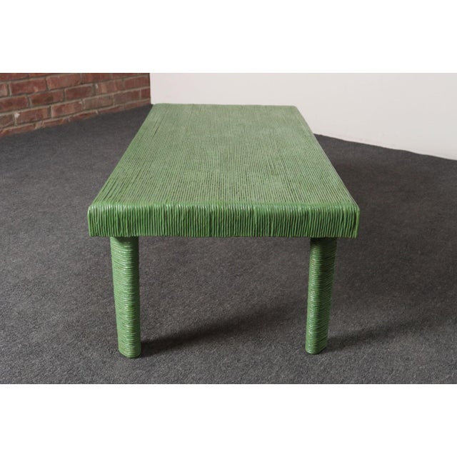 Vintage Mint Green Jute Wrapped Wooden Coffee / Cocktail Table For Sale In New York - Image 6 of 18