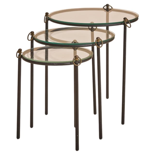 Trio of French Round Nesting Tables by Jacques Adnet, 1950s For Sale - Image 12 of 12