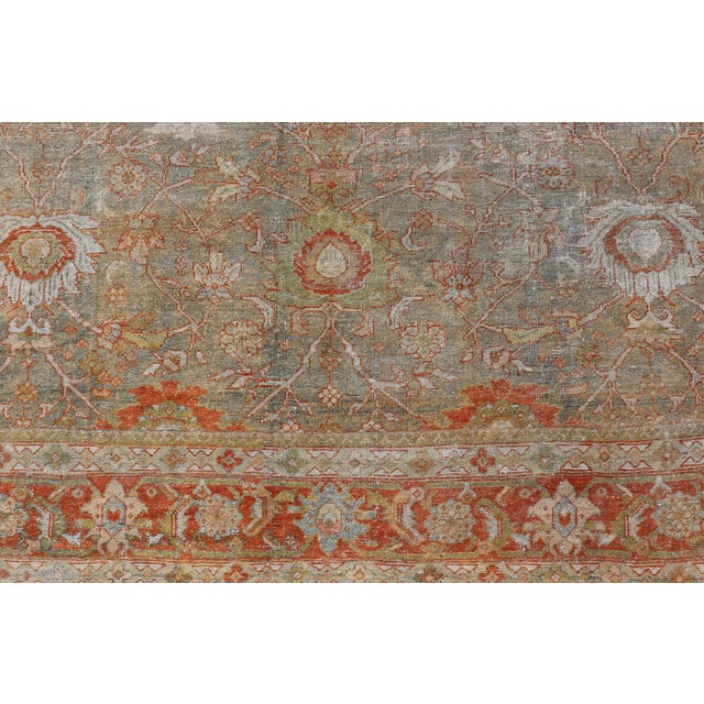 Antique Persian Sultanabad Rug in Light Green, Lt. Blue, Green, Red 8'8 X 12'2 For Sale In Atlanta - Image 6 of 12