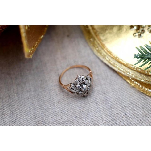 Ring and Earring Set in 19.2k Gold with Diamond Setting, Set of 3 For Sale - Image 3 of 8