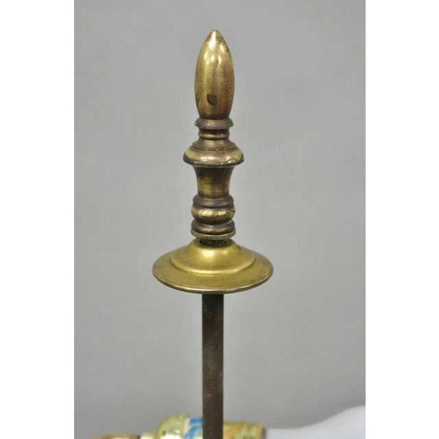 Antique Spanish Renaissance Gothic Green Iron & Brass Tripod Pole Floor Lamp For Sale In Philadelphia - Image 6 of 14