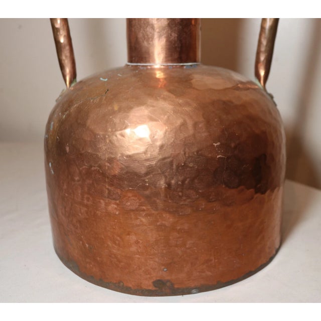 Metal Antique Hand Made Hammered Thick Copper Double Handle Metal Moonshine Jug Pot 2 For Sale - Image 7 of 9