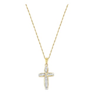 Baguette Diamond Cross Necklace For Sale