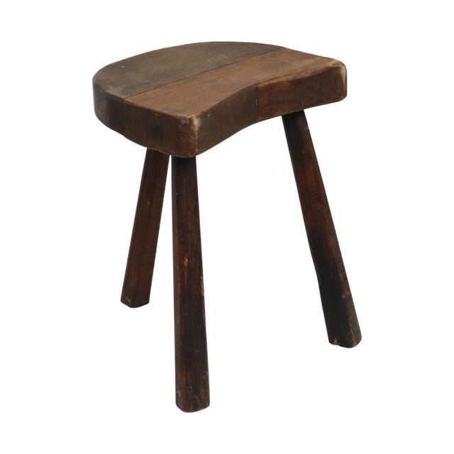 Vintage Rustic Wabi-Sabi Wooden Three-Legged Milking Stool, France For Sale - Image 15 of 18