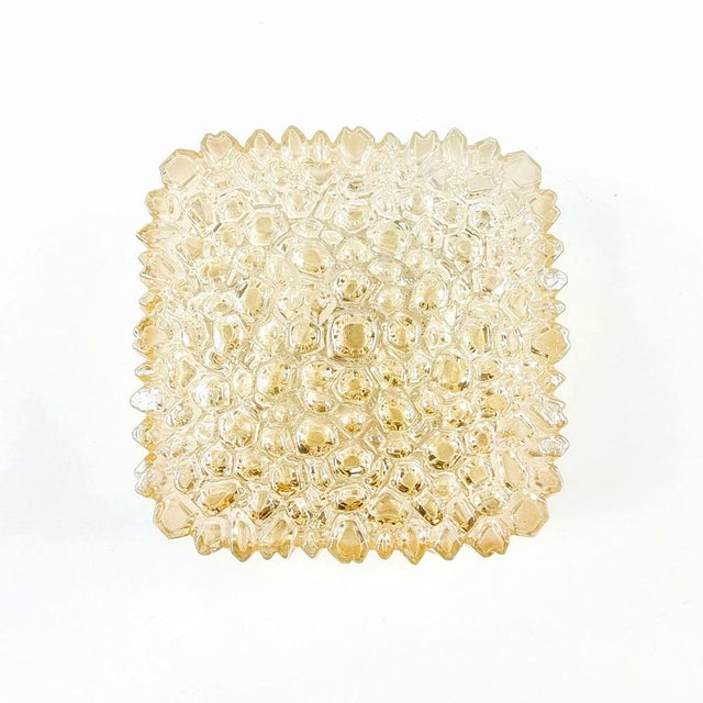 Mid-Century German Flush Mount in Amber Glass by Helena Tynell for Limburg, 1970s For Sale - Image 3 of 12