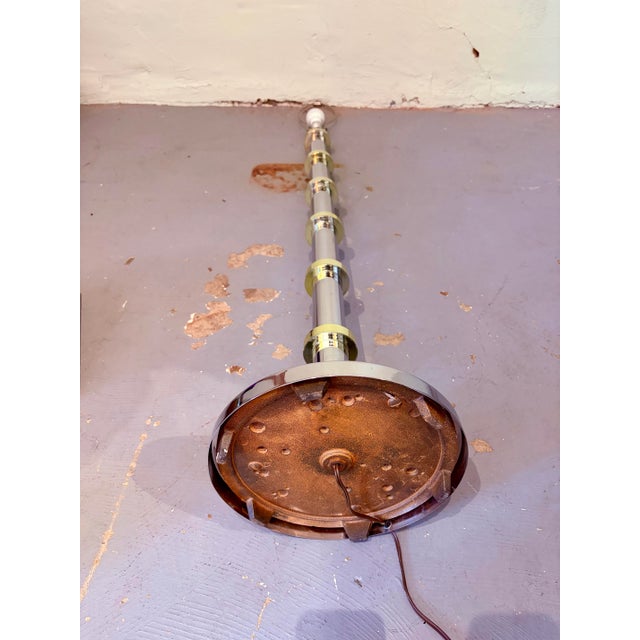 Vintage Modern Chrome & Brass-Toned Floor Lamp With Black Drum Shade For Sale - Image 9 of 11