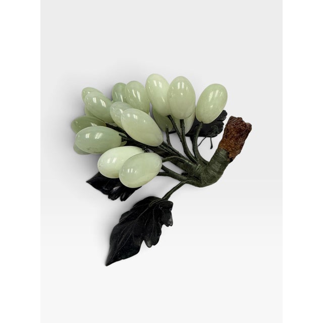Chinoiserie Vintage Chinese Hand-Carved Jade & Hardstone Grape Cluster on Silk Wrapped Stem For Sale - Image 3 of 8