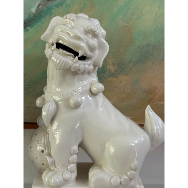 Vintage Blanc De Chine Chinese Ceramic Foo Dogs a Pair For Sale In Seattle - Image 6 of 8