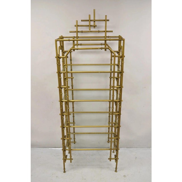 Mid 20th Century Hollywood Regency Faux Bamboo Chinese Chippendale Pagoda Gold Etagere Bookcase For Sale - Image 12 of 12
