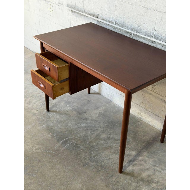Mid-Century Modern Teak Two-Drawer Rectangular Writing Desk With Tapered Legs Danish Mid-Century Modern For Sale - Image 3 of 10
