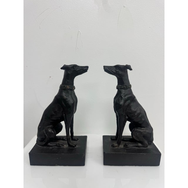 Late 20th Century Pair of Cast Iron Greyhound Dog Bookends With Bronze Finish For Sale - Image 4 of 6
