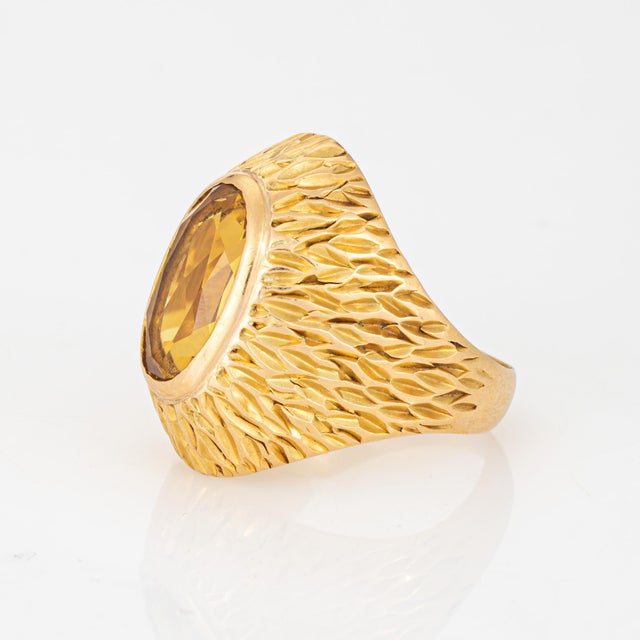 60s Portuguese Citrine Ring 19k Yellow Gold Cocktail Dome Fine Jewelry 7.5 For Sale - Image 4 of 7