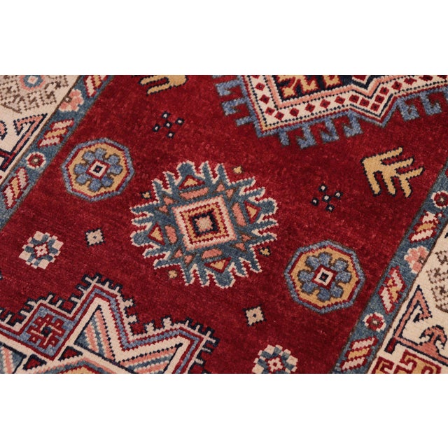Rustic Super Kazak Red/Beige Wool Runner Rug- 2'7'' X 9'6'' For Sale - Image 4 of 10