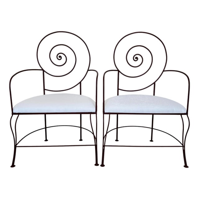 Vintage Art Nouveau Nautilus Spiral Iron Armchairs - A Pair For Sale