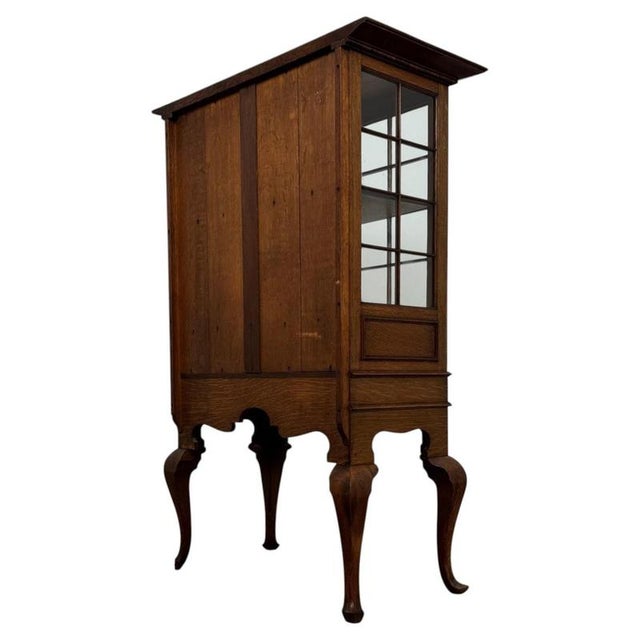 Brown Vintage English Oak Display Vitrine Cabinet, 1920 For Sale - Image 8 of 13