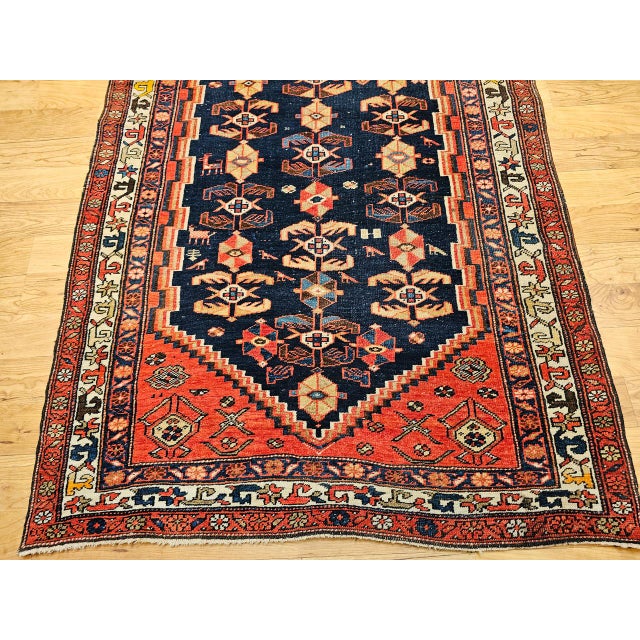 Textile Vintage Persian Malayer Runner Rug, Hand-Knotted Wool, Geometric Pattern, 4x9, Navy & Red For Sale - Image 7 of 12