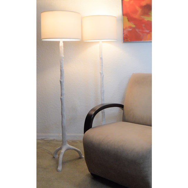 White Faux Bois Floor Lamps With Shades And Finials A Pair
