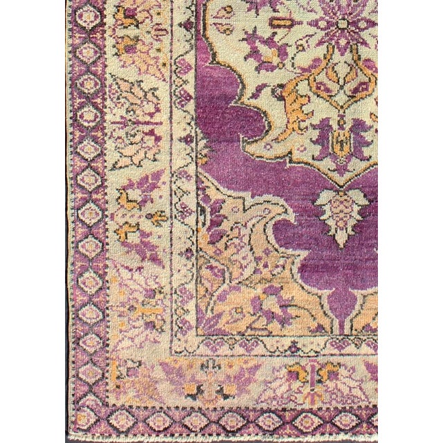 English Purple Vintage Turkish Oushak Rug With a Traditional Medallion Design 3'6"x5'8" For Sale - Image 3 of 6