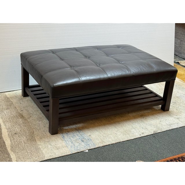 Gray Arhaus Kent Leather Ottoman With Lower Trays For Sale - Image 8 of 14