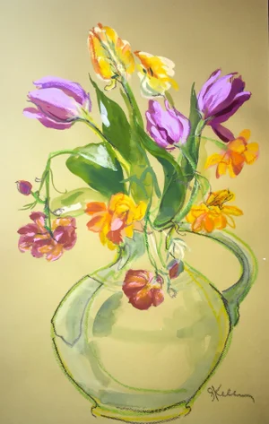 Purple and Parrot Tulips Painting by Gretchen Kelly