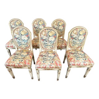 19th Century Set of 6 Newly Upholstered Brocante Dining Chairs For Sale