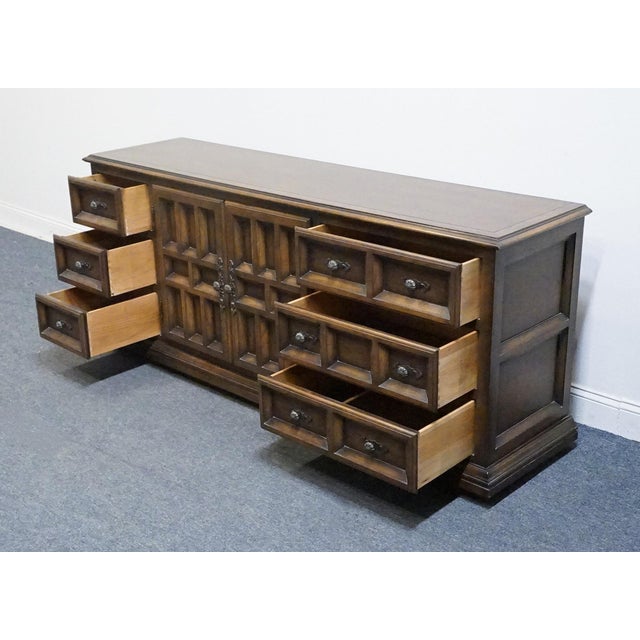 Century Furniture Solid Oak Spanish Mediterranean 76" Triple Door Dresser For Sale - Image 9 of 14